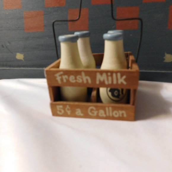 Vintage Miniature Milk Bottles with Crate Farm Girl on Wood Checkerboard - Picture 2 of 6